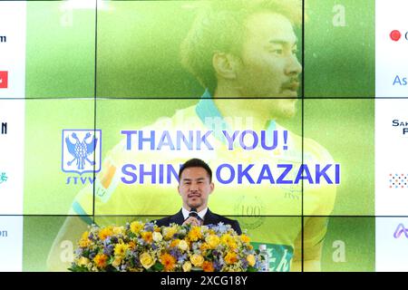 Tokio, Japan. Juni 2024. Shinji Okazaki (STVV) Fußball/Fußball : der japanische Fußballspieler Shinji Okazaki nimmt an einer Pressekonferenz Teil und kündigt seinen Rücktritt in Tokio an. Quelle: YUTAKA/AFLO SPORT/Alamy Live News Stockfoto