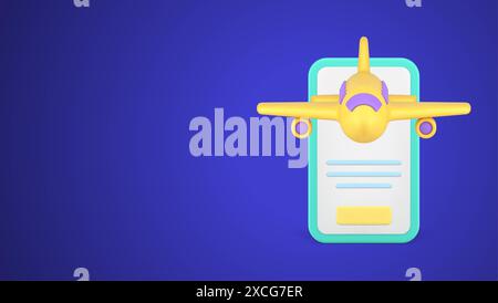 Flugzeug Online Check in Bordkarte Ticket Handy Anwendung Service realistische 3D Symbol Vektor Illustration. Digitale Dokumente für Flugreisen dat Stock Vektor