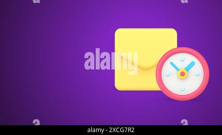 Express-Postzustellung E-Mail empfangen Senden gelben Briefumschlag Uhr Countdown realistische 3D-Icon-Vektor-Illustration. Postkorrespo Stock Vektor