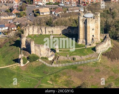 Luftbild von Conisburgh Castle aus 1500 Fuß Stockfoto