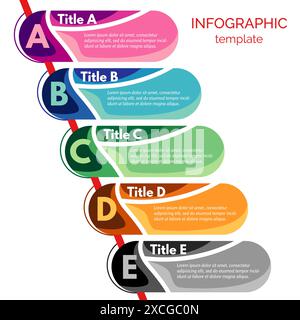 Fünf-Schritte-Infografik-Designelemente. Schritt-für-Schritt-Infografik-Designvorlage. Vektorabbildung Stock Vektor