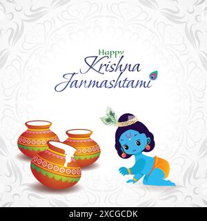 Kleines Krishna Janmashtami-Festplakat mit Text Stock Vektor