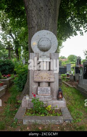 Ehemaliges Grab, heute Cenotaph, des amerikanischen Jagdpiloten Leroy Carpenter, das 1945 westlich von Prag abgeschossen wurde. Städtischer Friedhof Ořech. Stockfoto