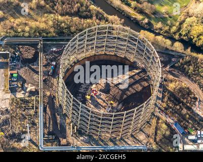 Luftbild des redundanten Gasometers bei Miles Platting, aufgenommen aus 1500 Fuß Stockfoto