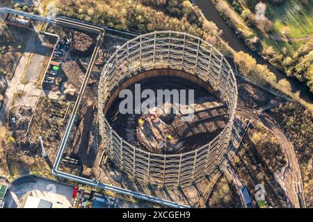 Luftbild des redundanten Gasometers bei Miles Platting, aufgenommen aus 1500 Fuß Stockfoto