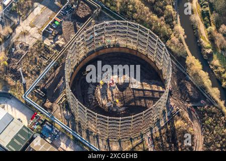 Luftbild des redundanten Gasometers bei Miles Platting, aufgenommen aus 1500 Fuß Stockfoto