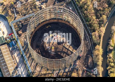 Luftbild des redundanten Gasometers bei Miles Platting, aufgenommen aus 1500 Fuß Stockfoto