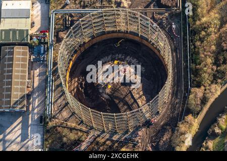 Luftbild des redundanten Gasometers bei Miles Platting, aufgenommen aus 1500 Fuß Stockfoto