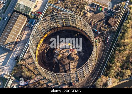 Luftbild des redundanten Gasometers bei Miles Platting, aufgenommen aus 1500 Fuß Stockfoto