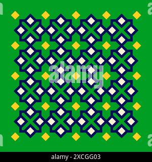 Abstrakte Geometrie-Illustration, symmetrisches Muster von grünen, marineblauen und gelben geometrischen Formen im islamischen Stil Stock Vektor