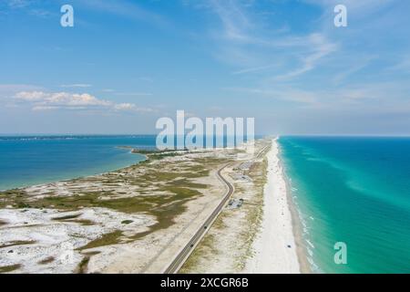 Der Strand in Pensacola, Florida, aus der Vogelperspektive Stockfoto