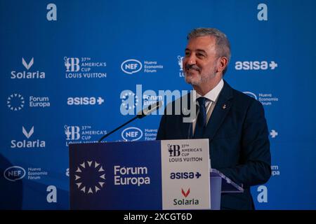 Madrid, Spanien. Juni 2024. Jaume Collboni, Bürgermeister von Barcelona, spricht die Anwesenden bei einem informativen Frühstück in Madrid an. Heute Morgen wurde im Ritz Hotel in Madrid die 37. Ausgabe des America's Cup präsentiert. Die Eröffnungsveranstaltung des Louis Vuitton 37. America's Cup findet am 22. August 2024 in Barcelona statt. Quelle: D. Canales Carvajal / Alamy Live News Stockfoto