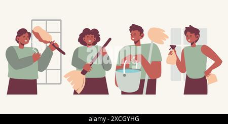 Nette moderne Zeichen Reinigungsset isolierte Vektor-Illustration Stock Vektor