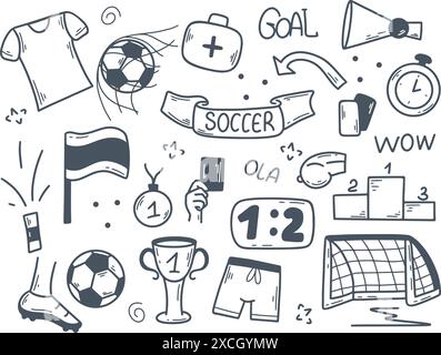Set mit Sketch-Design für Fußball Stock Vektor