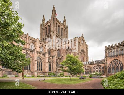 Die Hereford Cathedral ist die Kathedrale der anglikanischen Diözese Hereford in Hereford, England. Stockfoto