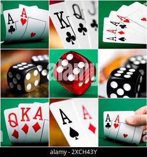 set of different actions with cards and dice in casino Stockfoto