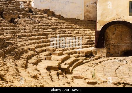 Teilweise ausgegrabene Ruinen des antiken römischen Theaters, Teatro Romano de Cadiz, Cadiz, Andalusien, Spanien Stockfoto