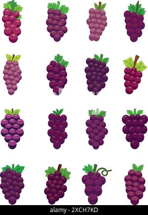 Varianten von Traubensymbolen mit Blättern Stock Vektor