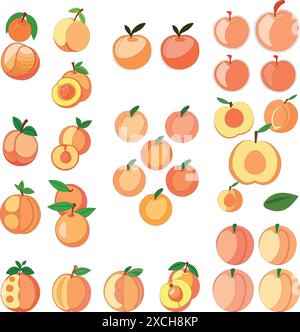 Varianten abstrakter Ikonen von ganzen und halben Pfirsichfarben Stock Vektor