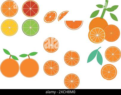 Varianten von orangefarbenen Symbolen mit Blättern Stock Vektor