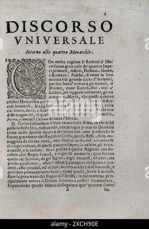 "Mappamondo Istorico". Geordnete Erzählung der vier höchsten Reiche der Welt, von Nino, dem ersten Kaiser der Assyrer, über den österreichischen Leopold und die Monarchie Christi. Universeller Diskurs über die vier Monarchien. Von Pater Antonio Foresti (1625–1692), von der Gesellschaft Jesu. Band I. Parma, 1711. Autor: Antonio Foresti (1625-1692). Italienischer Jesuit und Historiker. Stockfoto