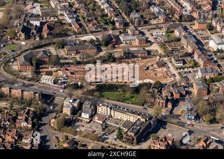 Luftbild der Bauarbeiten der Nottingham Bluecoat Trent Academy aus 1500 Fuß, die Ausgrabungen zeigen Stockfoto