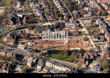 Luftbild der Bauarbeiten der Nottingham Bluecoat Trent Academy aus 1500 Fuß, die Ausgrabungen zeigen Stockfoto