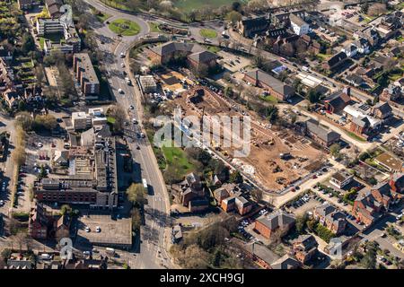 Luftbild der Bauarbeiten der Nottingham Bluecoat Trent Academy aus 1500 Fuß, die Ausgrabungen zeigen Stockfoto