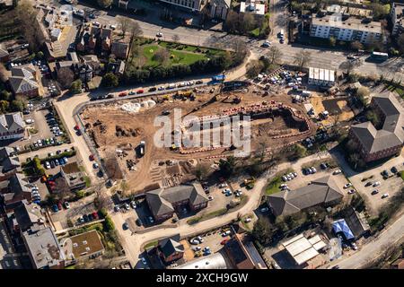 Luftbild der Bauarbeiten der Nottingham Bluecoat Trent Academy aus 1500 Fuß, die Ausgrabungen zeigen Stockfoto