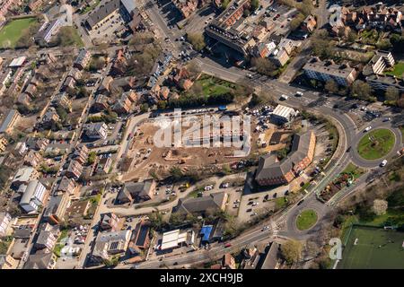 Luftbild der Bauarbeiten der Nottingham Bluecoat Trent Academy aus 1500 Fuß, die Ausgrabungen zeigen Stockfoto