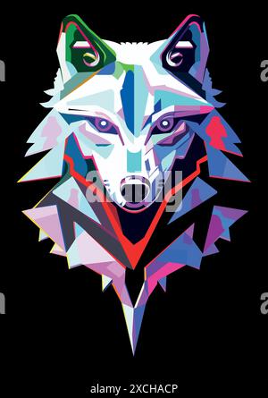 Wolf im Cyberpunk-Stil auf schwarzem Hintergrund. Stock Vektor