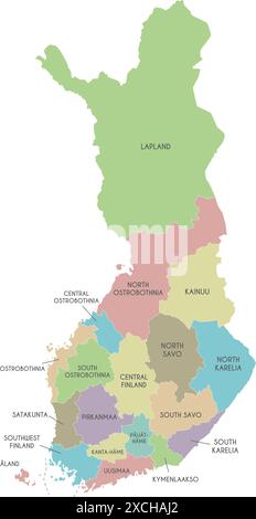 Vektorkarte Finnlands mit Regionen oder Grafschaften und Verwaltungseinheiten. Bearbeitbare und klar beschriftete Ebenen. Stock Vektor