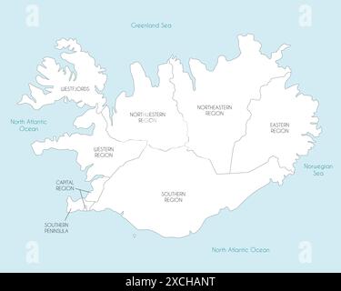 Vektorkarte Islands mit Regionen und Verwaltungsbereichen. Bearbeitbare und klar beschriftete Ebenen. Stock Vektor