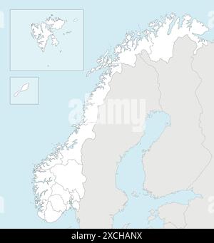 Leere Vektor-regionale Karte von Norwegen mit Grafschaften und Gebieten sowie Nachbarländern. Bearbeitbare und klar beschriftete Ebenen. Stock Vektor