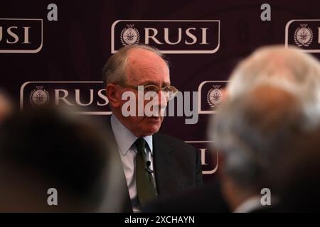 Ehemaliger britischer Verteidigungsminister Malcolm Rifkind bei RUSI, London, Vereinigtes Königreich Stockfoto