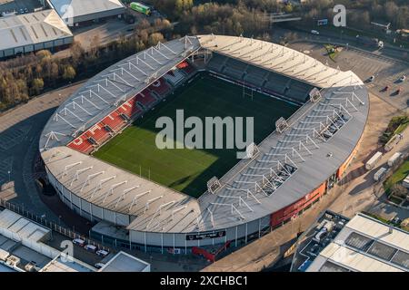 Luftbild des St. Helens Rugby Totally Wicked Stadions aus 1500 Metern Entfernung Stockfoto