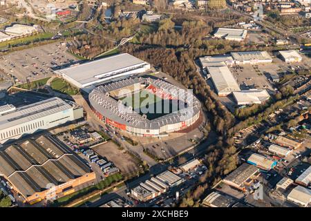 Luftbild des St. Helens Rugby Totally Wicked Stadions aus 1500 Metern Entfernung Stockfoto