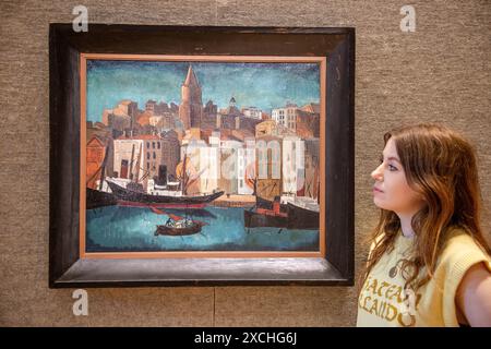 London, England, Großbritannien. Juni 2024. Bonhams-Mitarbeiter steht bei Christopher Wood (British, 1901-1930) in Marseille, 54,2 x 65,1 cm (21 1/4 x 25 5/8 Zoll), geschätzt von 150.000 GBP bis 200 000 GBP, während des Fotorufs für den Modern British Art Sale in Bonhams London. (Kreditbild: © Thomas Krych/ZUMA Press Wire) NUR REDAKTIONELLE VERWENDUNG! Nicht für kommerzielle ZWECKE! Stockfoto