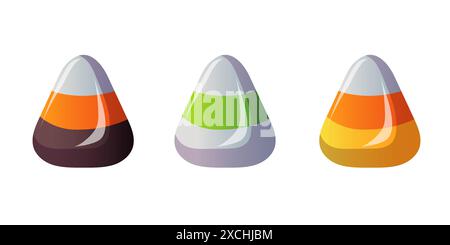 Halloween-Zuckermais im Cartoon-Stil. Set aus Süßigkeiten für das Design im Geschäft. Vektorillustration auf weißem Hintergrund isoliert. Stock Vektor
