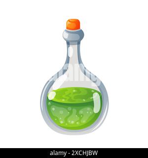Zaubertrank im Cartoon-Stil. Magisches Elixierspiel in Glas-Symbol von grüner Farbe. Vektorillustration auf weißem Hintergrund isoliert. Stock Vektor