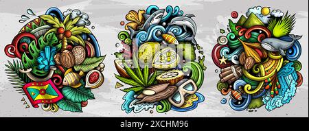 Grenada Cartoon Vektor Doodle Designs Set. Stock Vektor