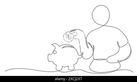 Sparschwein, eine Linie auf weißem Hintergrund Stock Vektor