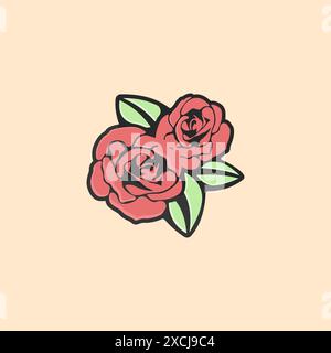 Dekorative farbige Rose mit Blättern. Vektorsymbol Rose mit Dornen. Rosensymbol für Tätowierungsvektor. Rosenblume auf weißem Hintergrund. Stock Vektor