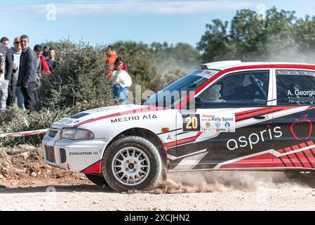 Anogyra, Zypern - 29. Januar 2023: Mitsubishi Lancer Evo VII Rallye beim Anogyra Rally Sprint 2023 Stockfoto