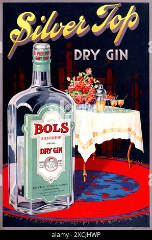 Bols Silver Top Dry Gin, ca. 1930er Jahre - Vintage-Werbedruck-Poster Stockfoto