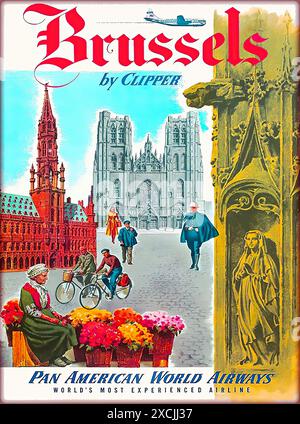 Brussels by Clipper, Pan American World Airways – Poster mit Vintage-Print Stockfoto