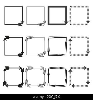 Pfeilrahmen-Symbole. Geometrisches Rahmenset. Schwarz-weiß. Vektorelemente. Stock Vektor