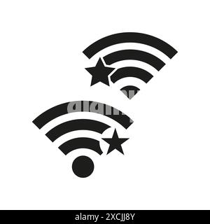 Wi-Fi-Sternsymbole. Schwarz-weiß. Vektorsignalsymbole. Kabellose Verbindung. Stock Vektor
