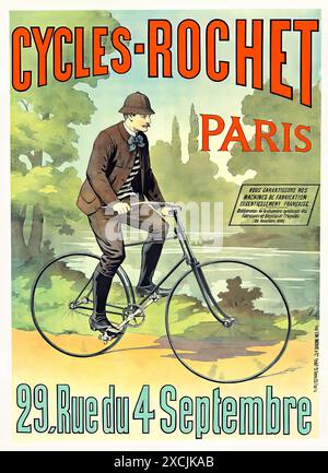 Cycles-Rochet, Paris, um 1890er Jahre - Oldtimer-Bike-Werbetexte Stockfoto