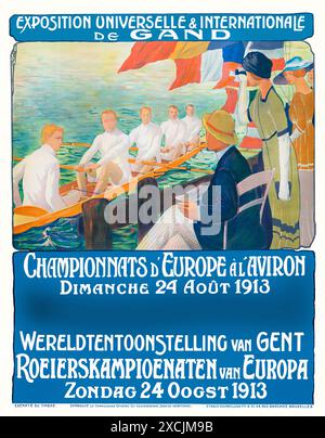Exposition universelle & Internationale de Gand, Wereldtentoonstelling van Gent, August 1913. - Poster Mit Vintage-Druck Stockfoto